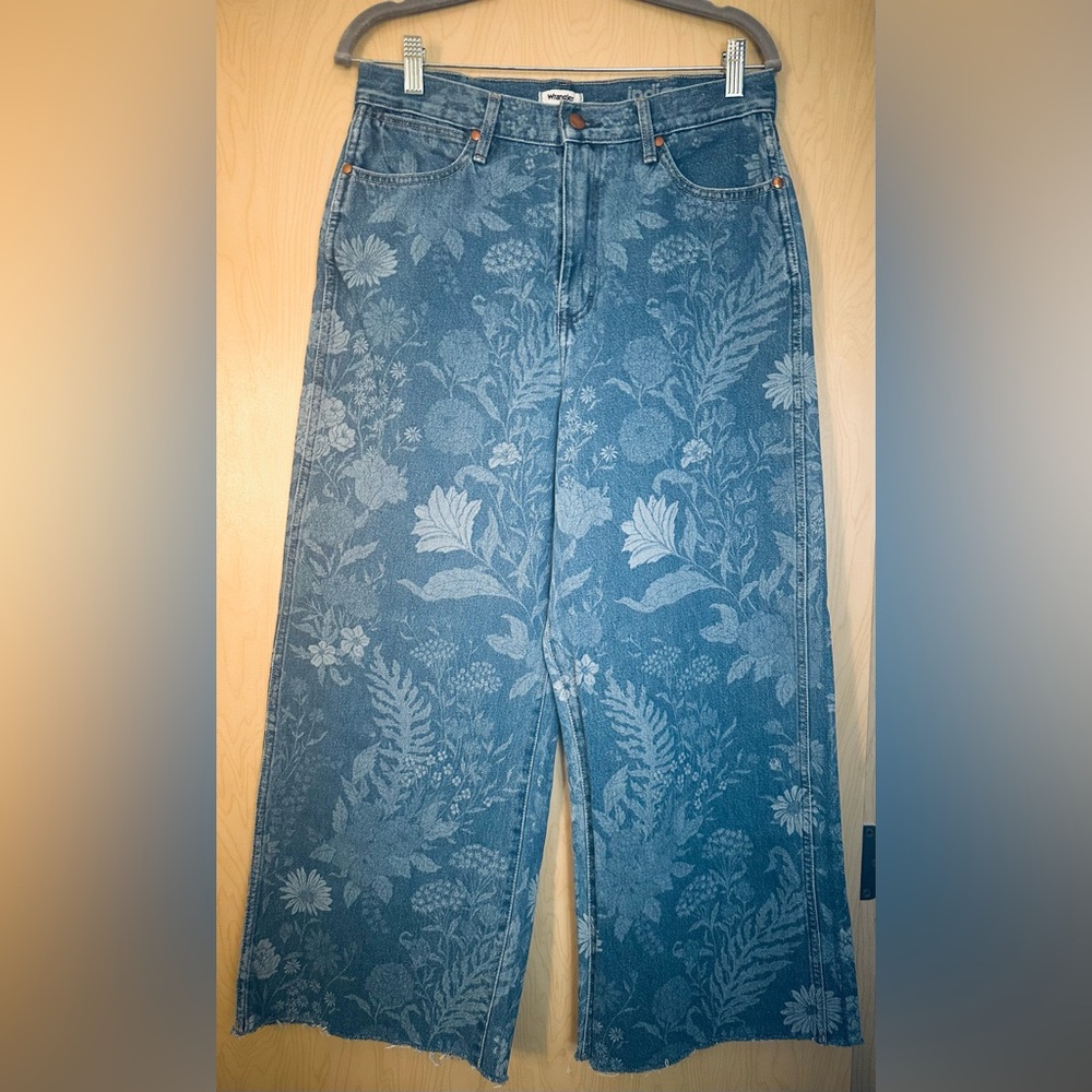 Wrangler Blue Floral Cropped Denim Flare Jeans